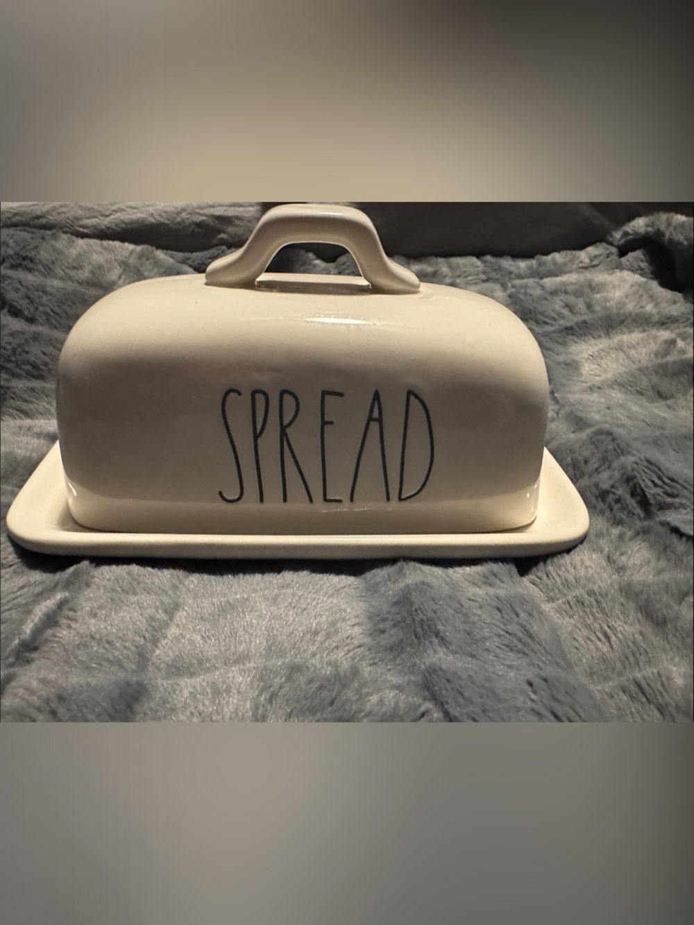 Rae Dunn Cream Ceramic Butter Dish with 'SPREAD' Lettering